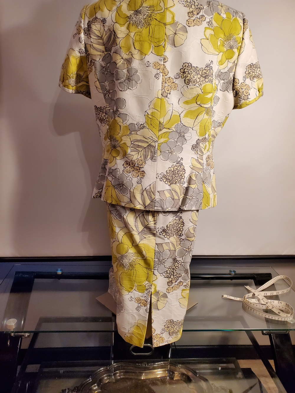 Tahari Green and Gray Floral Midi Jacket & Skirt Set - Picture 5 of 16